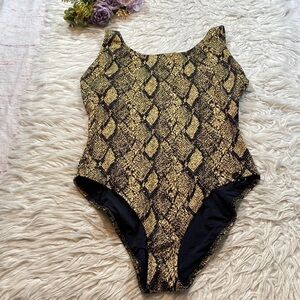 SOLID & STRIPED Snake Print One Piece Swimsuit - Black and Gold